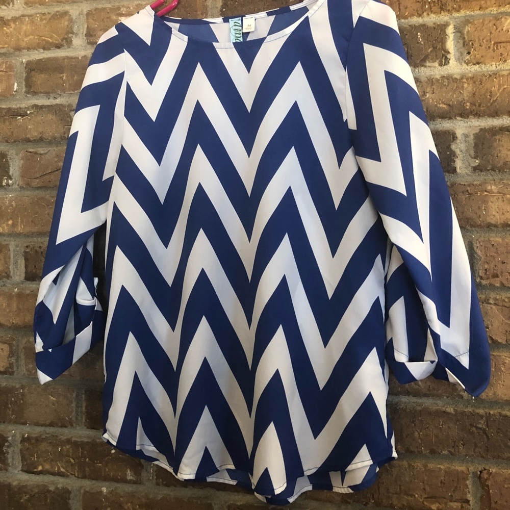 Blue and White Chevon Blouse. Medium.